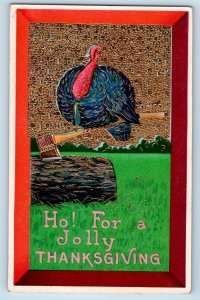 Staples Minnesota MN Postcard Thanksgiving Hatchet Turkey Gel Gold Gilt 1914