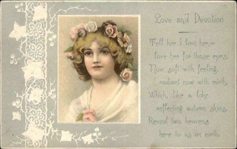 Art Nouveau Greco Roman Beautiful Woman Flowers in Hair c1910 Postcard
