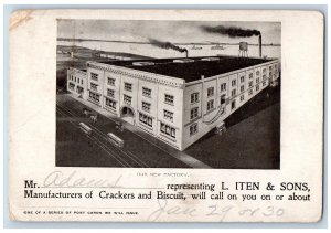 Clinton Iowa IA Postcard L. Iten & Sons Manufacturers Of Crackers 1907 Antique