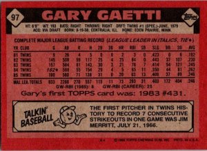 1986 Topps Baseball Card Gary Gaetti Minnesota Twins sk2609