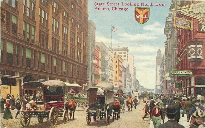 Chicago Illinois State Street Adams automobiles 1911 Postcard 21-11668