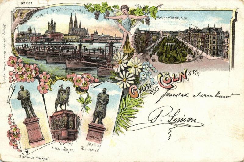 germany, KÖLN COLOGNE, Multiview, Schiffbrücke, Kaiser Wilhelm Ring, Statue 1899