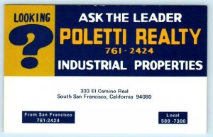 SOUTH SAN FRANCISCO, California CA ~ POLETTI REALTY Advertising c1960s Postcard