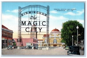 Birmingham Alabama AL Postcard Terminal Station And Subway Scene c1940's Vintage