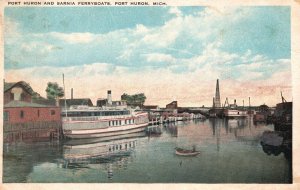 Vintage Postcard Port Huron And Sarnia Ferry Boats Port Huron Michigan Milkn Co.