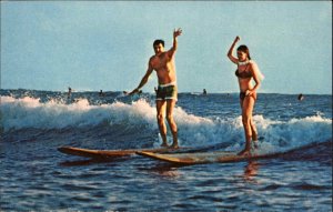 Waikiki Beach Hawaii HI Pan Am Surfing Bikini Bathing Beauty Ad Vintage Postcard