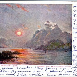 c1906 Postcard Land Midnight Sun Norway Fjord Mountain Sunset Water Dated A371