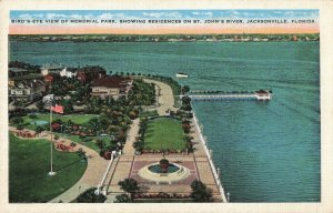 c.1930-45 Boat Pier Flag Pole Bird's Eye View St. John's River Postcard 2T6-221