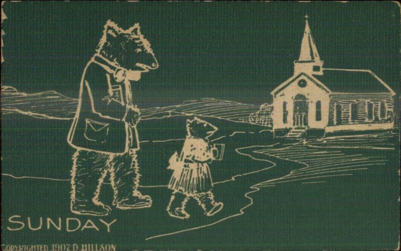 D. Hillson Day of the Week Teddy Bear SUNDAY Church 1907 Postcard