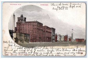 1908 Michigan Avenue Buildings & Tower Downtown Crowd Chicago Illinois Postcard