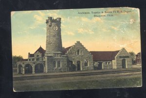 SHAWNEE OKLAHOMA AT&SF RAILROAD DEPOT TRAIN STATION VINTAGE POSTCARD 1909