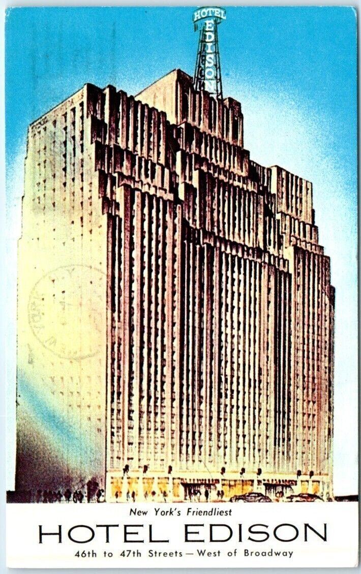 Postcard "New York's Friendliest", Hotel Edison New York City, New