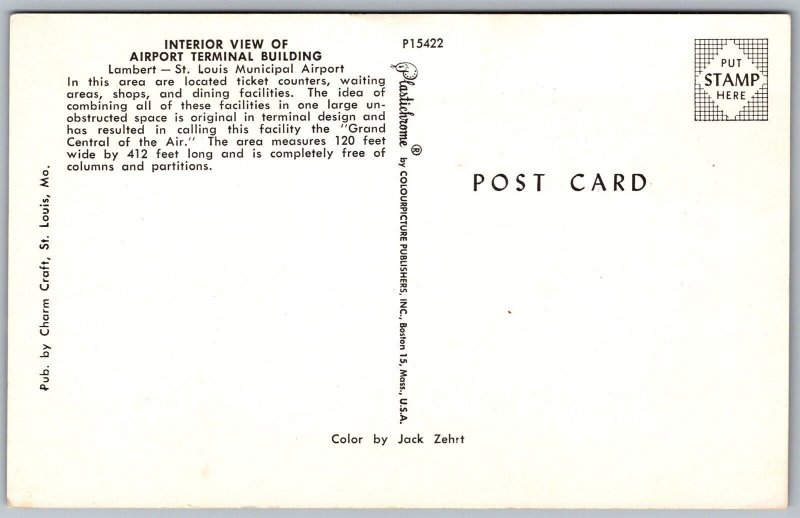 Vtg Missouri MO St Louis Municipal Airport Terminal Building Interior Postcard