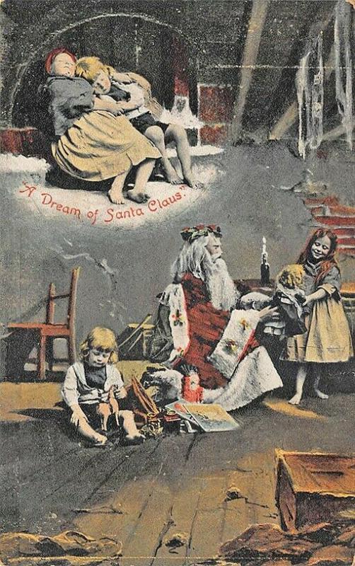 A Dream of Red Robed Santa Claus Children Helpers 41930 Postcard