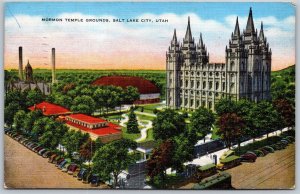 Vtg Salt Lake City Utah UT Mormon Temple Grounds 1950s View Linen Postcard