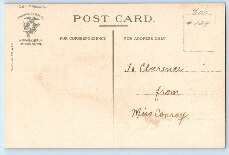 Christmas Postcard Greetings Terrier Dog Cage Ringing Bell Mistletoe Clapsaddle