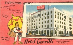 1950s California Santa Barbara Hotel Carrillo roadside Sellers postcard 22-11598