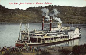 OHIO RIVER BOAT LANDING AT MADISON INDIANA CINCINNATI SHIP POSTCARD (c. 1910)