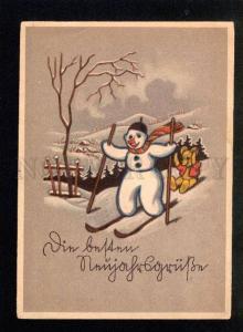 3037648 Skiing SNOWMAN & TEDDY BEAR. Vintage PC