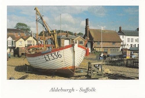 Boats at Aldeburgh Moat Hall Suffolk Postcard