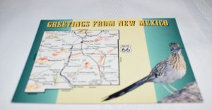 Greetings from New Mexico Bird Map Route 66 Postcard A-Town Merchants AT-224