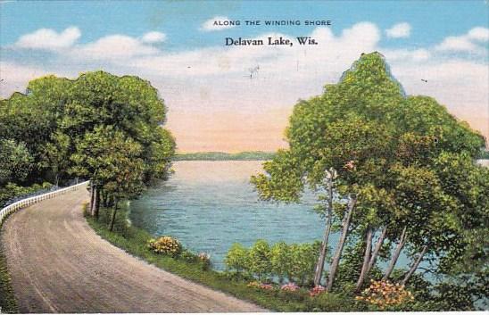 Wisconsin Delavan Lake Along The Winding Shore 1946