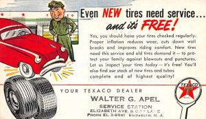 Elizabeth New Jersey Apel Texaco Service Station Tire Ad Postcard AA109230