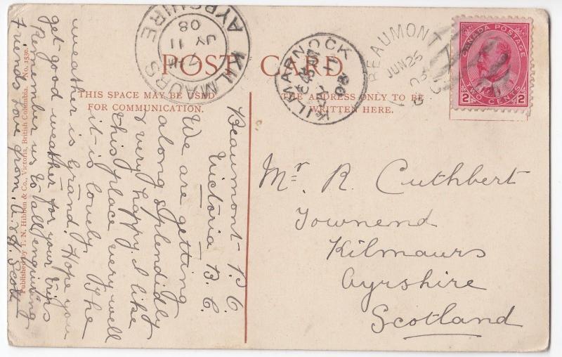 Canada, BC; General Post Office & Custom House, Victoria PPC, Beaumont 1908 PMK