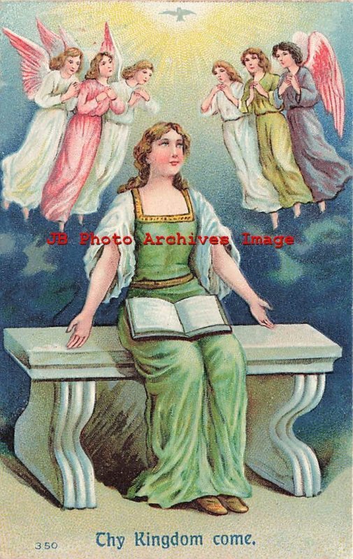 8 Postcards Set, Unknown No 350, Lord's Prayer, Organ, Angels, Praying