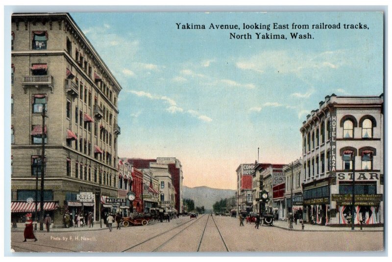 c1910 Yakima Avenue Looking East from Railroad Tracks North Yakima WA Postcard