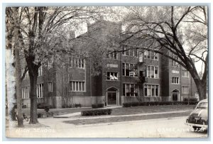 1940 High School Building Car Osage Clinton Iowa IA RPPC Photo Vintage Postcard