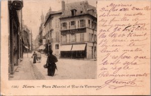 France Nevers Place Mancini et Rue du Commerce Vintage Postcard 04.97