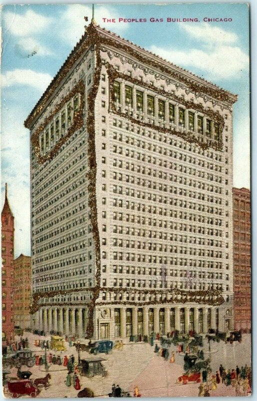 1913 Chicago, IL People's Gas Building Von Hammon Postcard Gold Glitter ILL A38