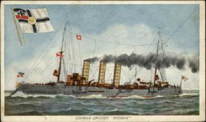 German Cruiser Bremen Ship Flag c1910 Postcard
