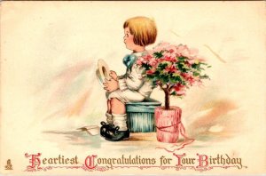 Congratulations On Your Birthday  LITTLE BOY~FLOWERS  1913 Raphael Tuck Postcard