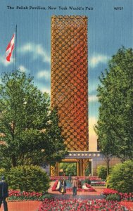 Vintage Postcard 1930's The Polish Pavilion Huge Gold Tower Tichnor Brothers Inc