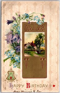 1910's Happy Birthday Landscape Flower Bouquet Greetings Wishes Posted Postcard