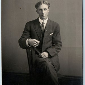 c1910s Portland, OR Handsome Young Man RPPC Real Photo Postcard Ross Studio A214