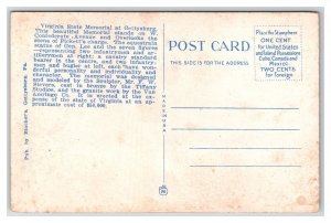 Virginia State Memorial Gettysburg Pennsylvania PA UNP WB Postcard P23