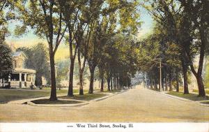 Sterling Illinois~West Third Street Homes~Tree Lined Sidewalks~1910 Postcard