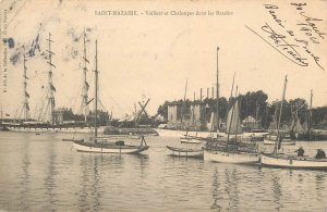 Navigation & sailing themed vintage postcard Saint Nazaire sailboats pier yacht