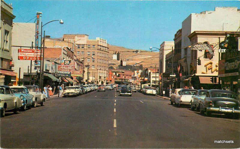 1950s Main Street KLAMATH FALLS OREGON Smith Western postcard 12057 autos