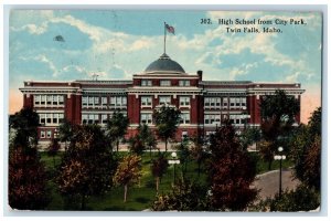 Twin Falls Idaho Postcard High School City Park Exterior Building c1916 Vintage
