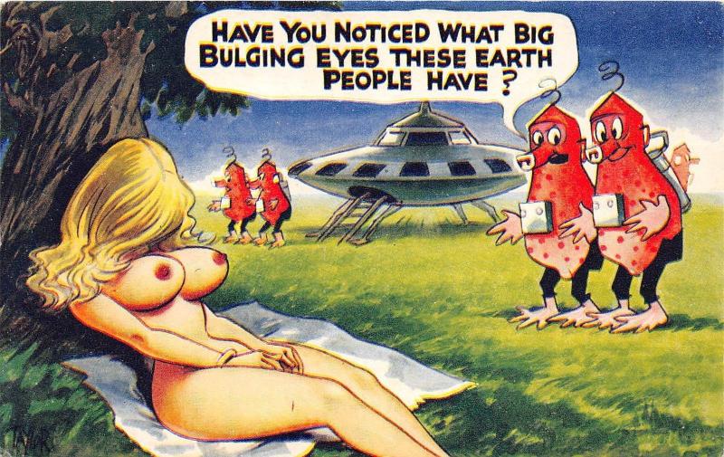Big Alien Boobs - D62/ Nude Comic Bamforth Risque Postcard c1940s Boobs Woman Aliens UFO 2 /  HipPostcard