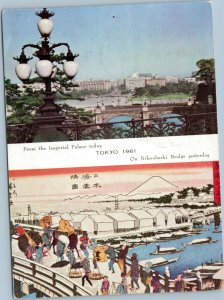 postcard Japan - Tokyo - Imperial Palace Today & Nihonbashi Bridge yesterday