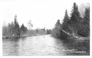 Traverse City Michigan~Boardman River in Forest~Bare Trees & Evergreens~40s RPPC