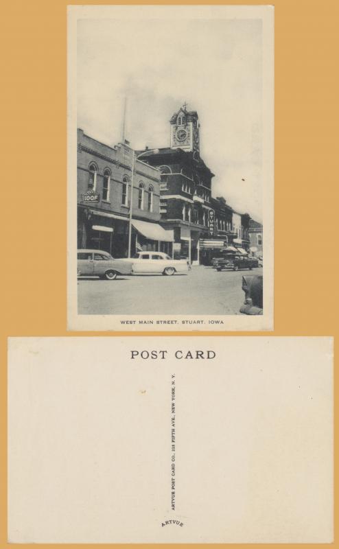 Stuart, Iowa - West Main Street, IOOF, 1950's cars