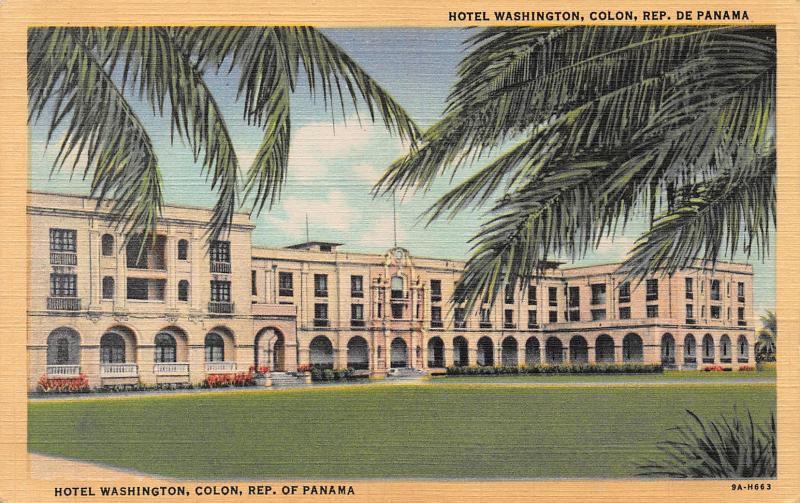 Hotel Washington, Colon, Panama, Early Linen Postcard, unused