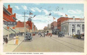 Congress Street Looking East Cafe Sign 1925 Tucson Arizona  postcard