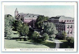 1920 Walk DeMeritt Hall University New Hampshire Durham NH Hand-Colored Postcard